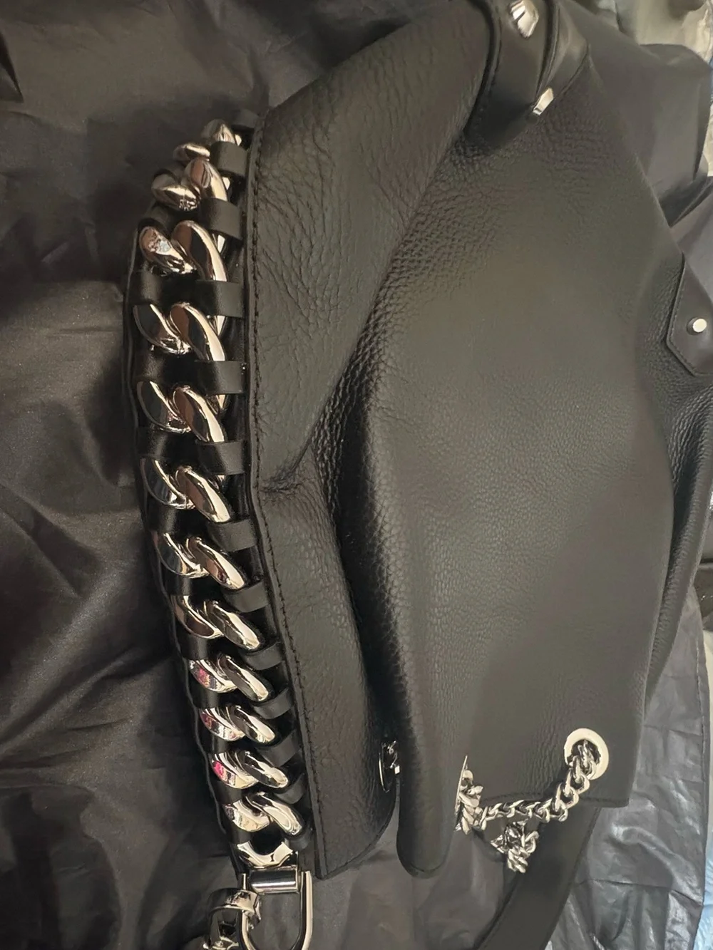 Michael Kors Black Pebbled Leather Hobo with Silver Chain Trim